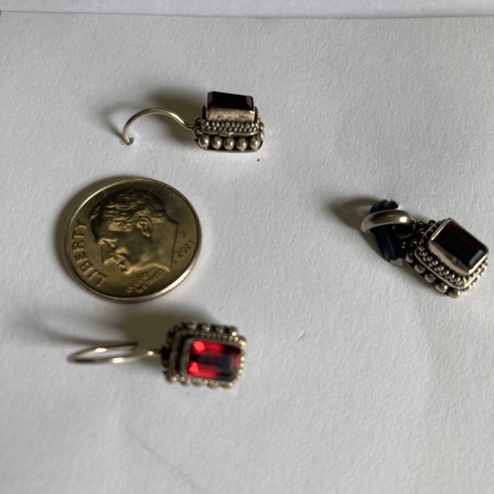 Sterling Silver Garnet Rectangular Earrings With … - image 3